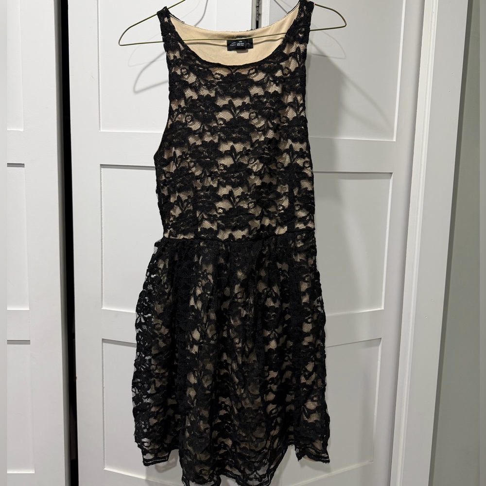 Black Lace Mini Dress with Nude Lining